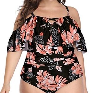 Holipick Floral Ruffle womans One Piece Swimsuit size medium